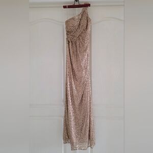 Elegant One-Shoulder Gold Maxi Dress